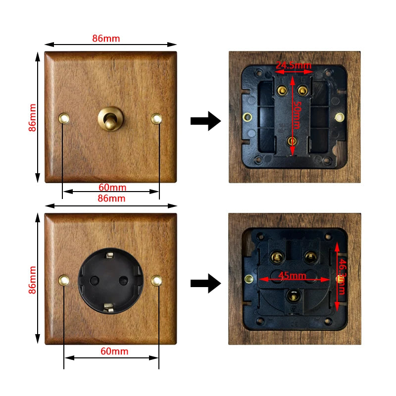 Interrupteur prise murale usb bois noyer laiton retro vintage décoration intérieure maison cuisine professionnel hotellerie restauration durable - lebois-eco.com