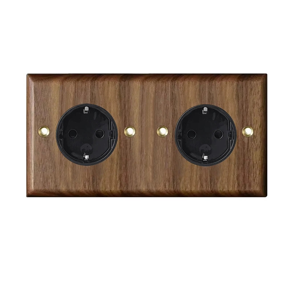 Interrupteur prise murale usb bois noyer laiton retro vintage décoration intérieure maison cuisine professionnel hotellerie restauration durable - lebois-eco.com