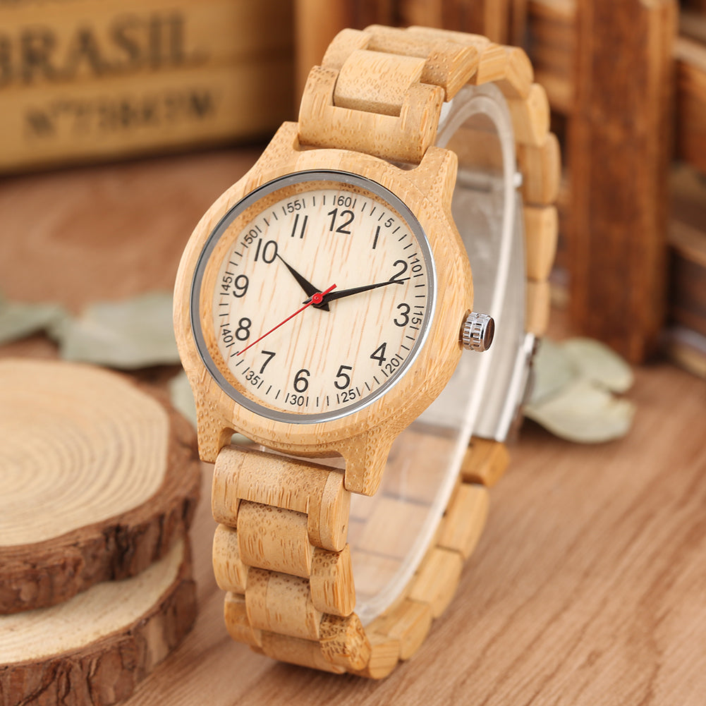 Montre à quartz en bambou pour femme (coffret)
