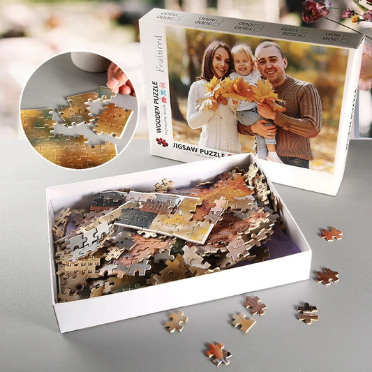 Puzzle personnalisable photo logo dessin peinture carton 300 500 1000 pièces cadeau anniversaire Noël mariage durable - lebois-eco.com