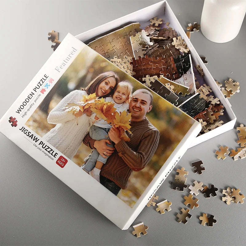 Puzzle personnalisable photo logo dessin peinture carton 300 500 1000 pièces cadeau anniversaire Noël mariage durable - lebois-eco.com