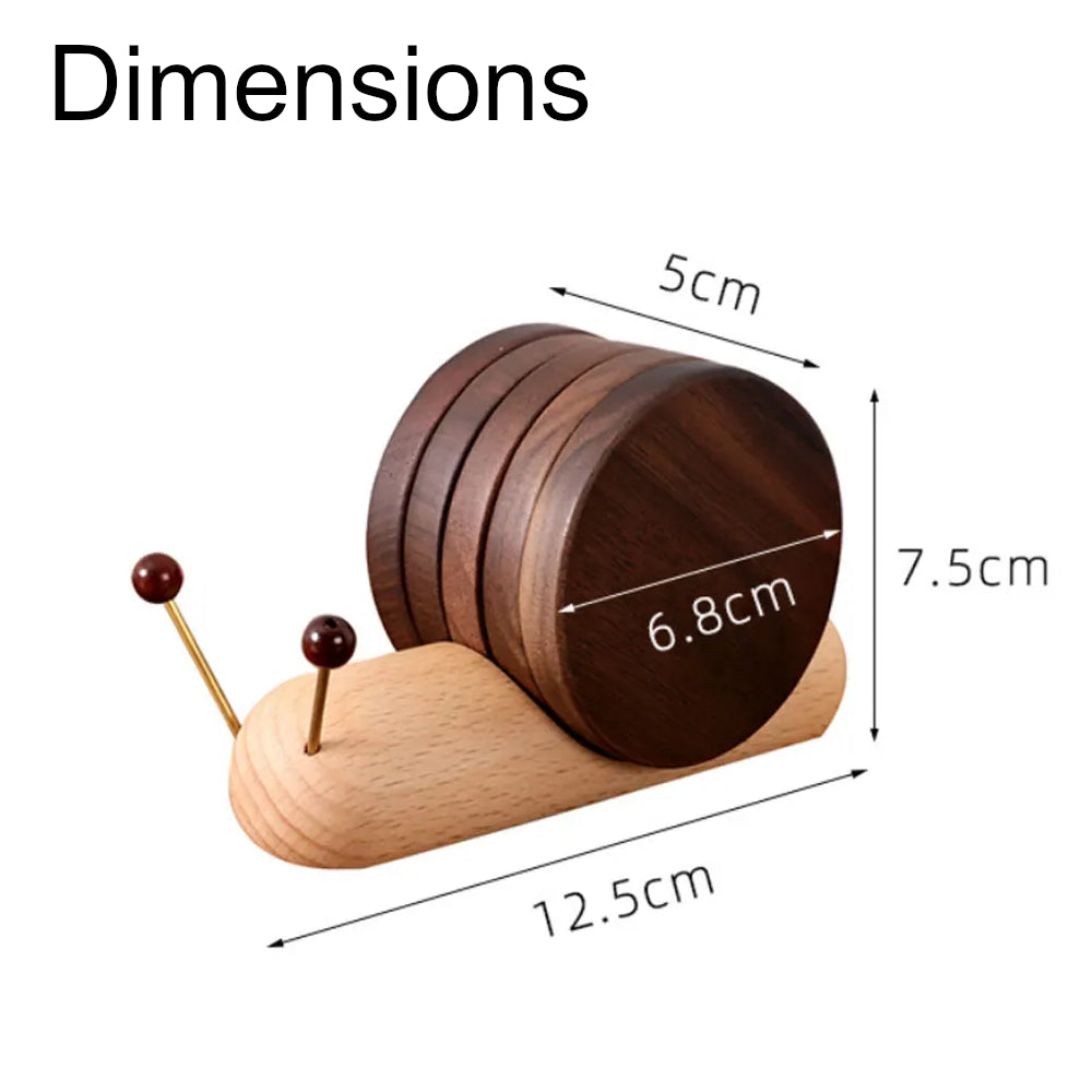 Sous-tasses escargot de bourgogne bois noyer 5 pièces aimantées thé café apéritif boisson décoration table maison écologique durable - lebois-eco.com