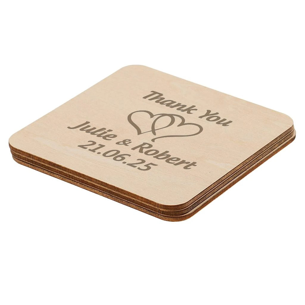 Sous-verre bois personnalisable logo texte pour particuliers professionnels évènement mariage bar restaurant fête anniversaire durable - lebois-eco.com