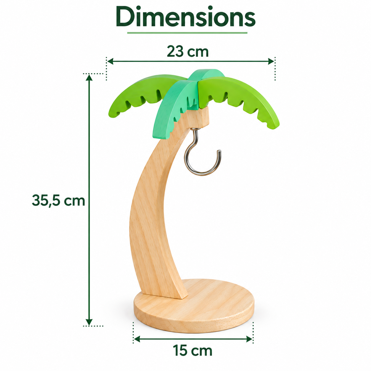 Dimensions du support à bananes en bois palmier