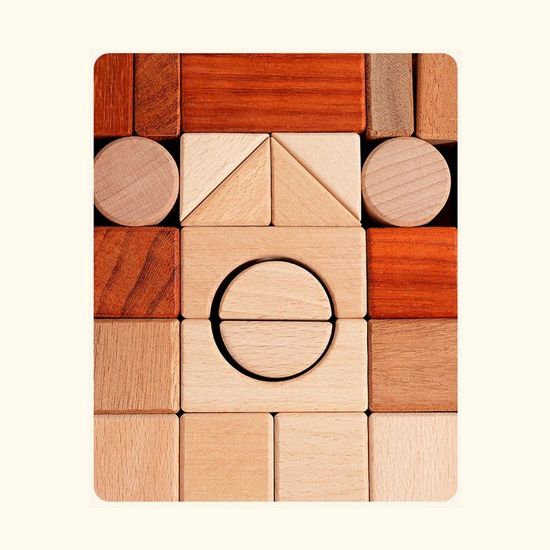 Set complet de blocs de construction en bois, apprentissage ludique et créatif.