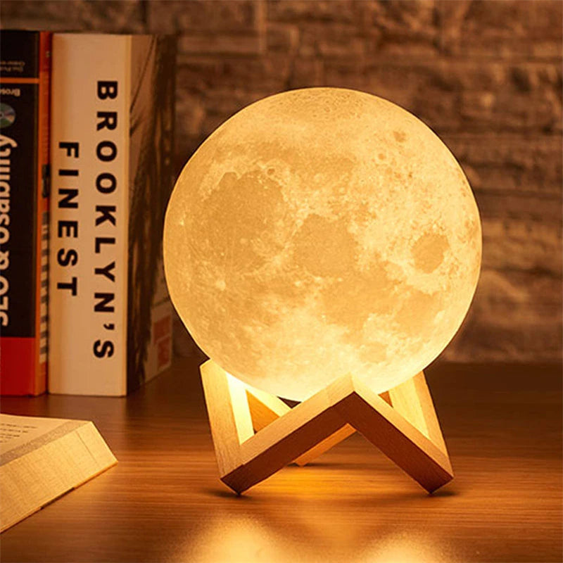 Lampe veilleuse « Lune » support bois sans fil
