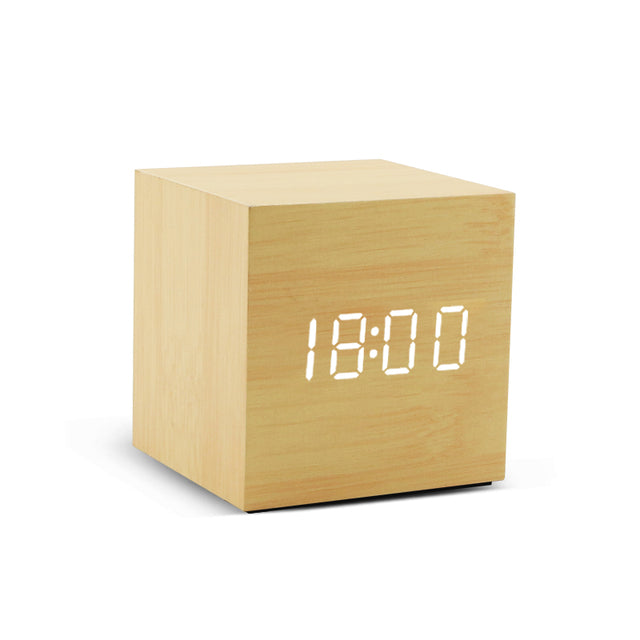 Réveil horloge digital bois LED commande vocal USB batterie AAA bureau dormir chambre coucher alarm clock environnement écologie responsable renouvelable - lebois-eco.com