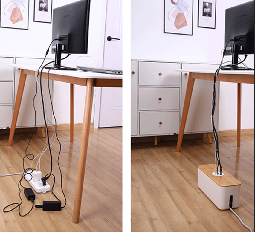Boîte cache câble organiseur bureau range bois érable multiprises chargeur téléphone sécurité rangement écologique responsable renouvelable environnement - lebois-eco.com
