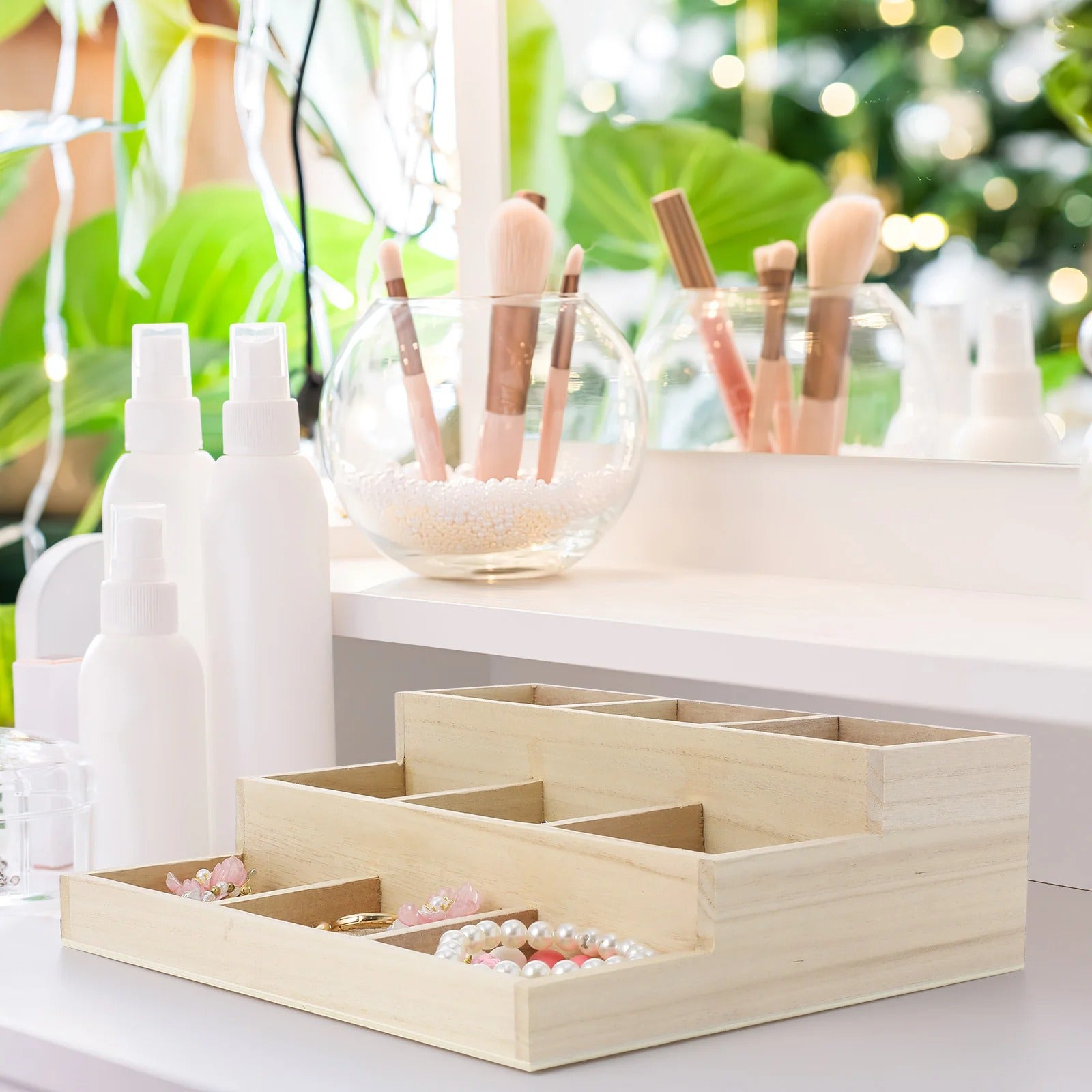 Boîte de rangement bois 3 niveaux pour bijoux parfums produits cosmétiques accessoires salle de bain bureau écologique durable - lebois-eco.com