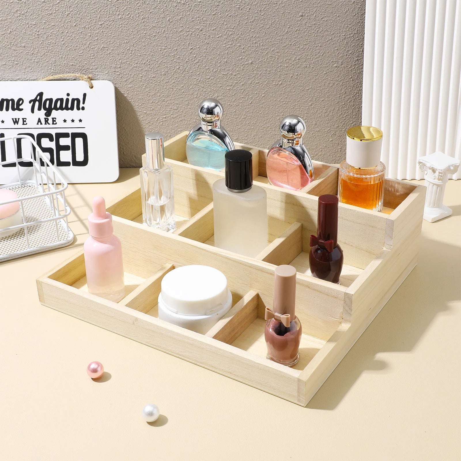 Boîte de rangement bois 3 niveaux pour bijoux parfums produits cosmétiques accessoires salle de bain bureau écologique durable - lebois-eco.com