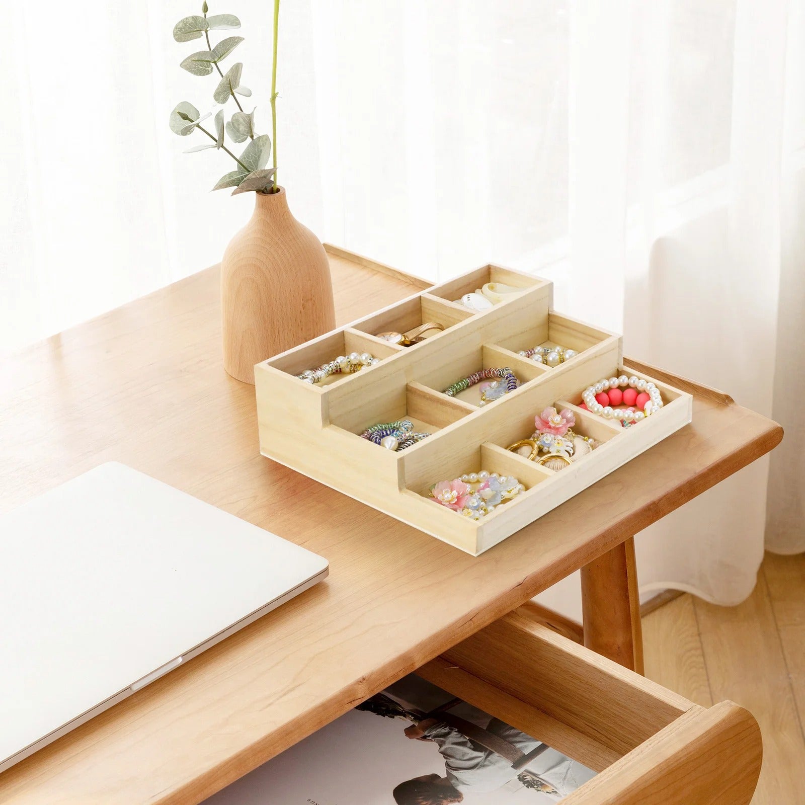Boîte de rangement bois 3 niveaux pour bijoux parfums produits cosmétiques accessoires salle de bain bureau écologique durable - lebois-eco.com