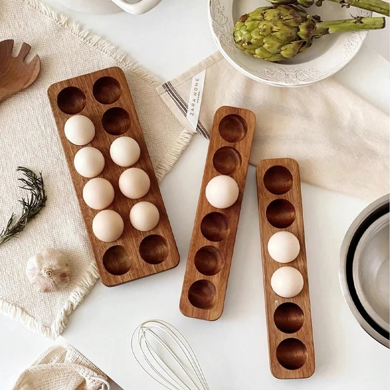 Boîte de rangement pour œufs en bois naturel avec capacité 12 œufs