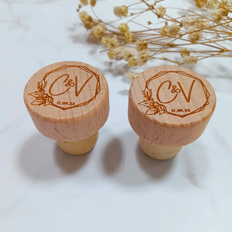 Bouchon de vin universel en bois, motif Joyeuses Fêtes