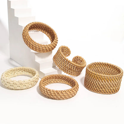 Bracelet rotin bois femme tissé bijou style bohème rétro vintage accessoires beauté élégance mode écologique durable - lebois-eco.com