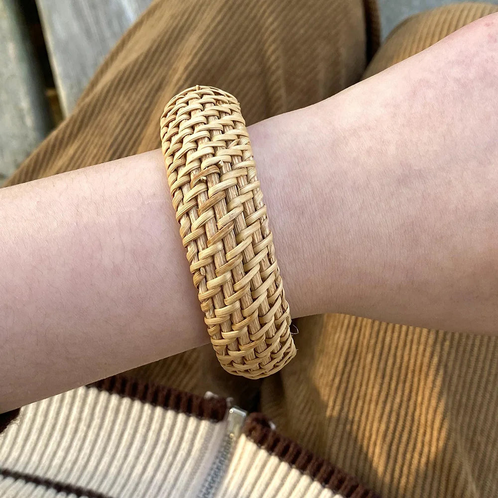 Bracelet rotin bois femme tissé bijou style bohème rétro vintage accessoires beauté élégance mode écologique durable - lebois-eco.com