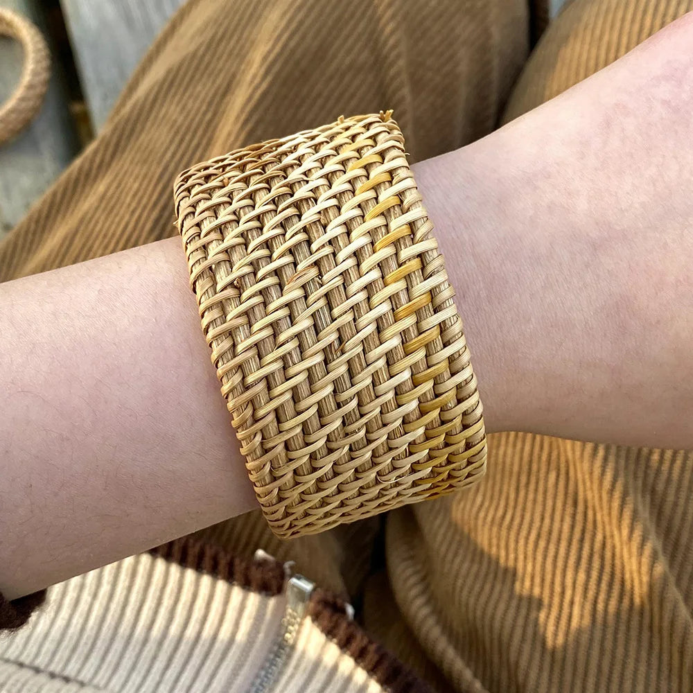 Bracelet rotin bois femme tissé bijou style bohème rétro vintage accessoires beauté élégance mode écologique durable - lebois-eco.com