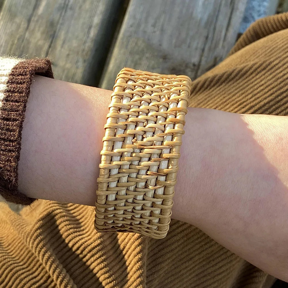 Bracelet rotin bois femme tissé bijou style bohème rétro vintage accessoires beauté élégance mode écologique durable - lebois-eco.com