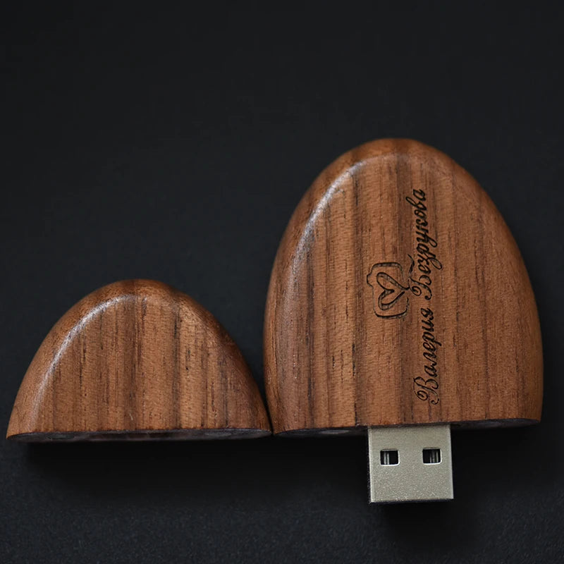 Clé usb ovale bois noyer érable personnalisable logo texte cadeaux promotion entreprise mariage photographe goodies durable - lebois-eco.com