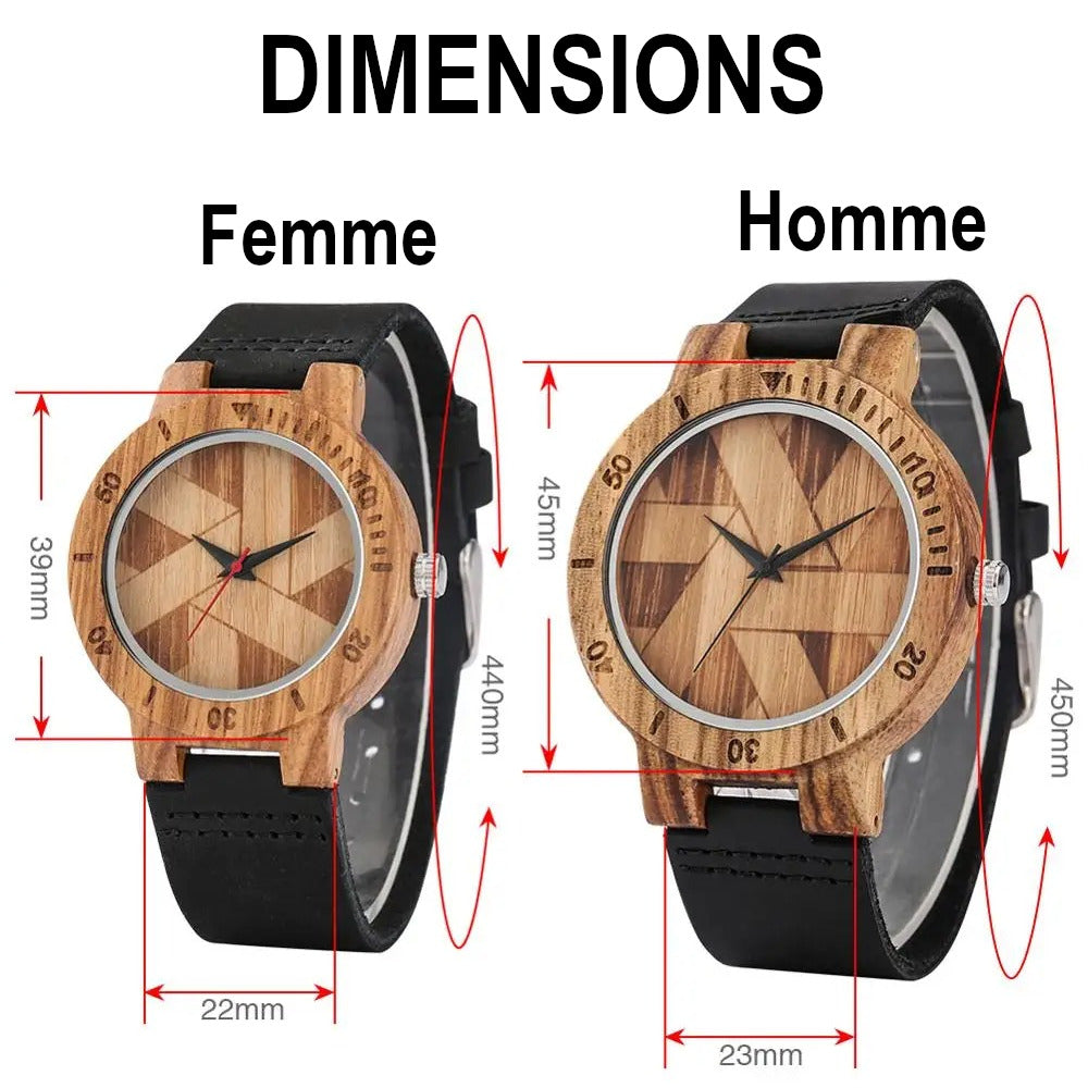 Coffret duo de montres en bois pour couple dimensions – idée cadeau écologique, romantique et durable