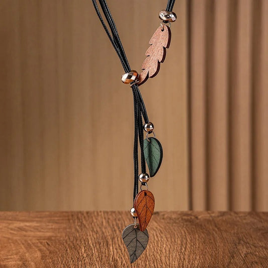 Collier pendentif femme bois coton tressé nature feuillage style bohème cadeau anniversaire mariage événement durable - lebois-eco.com
