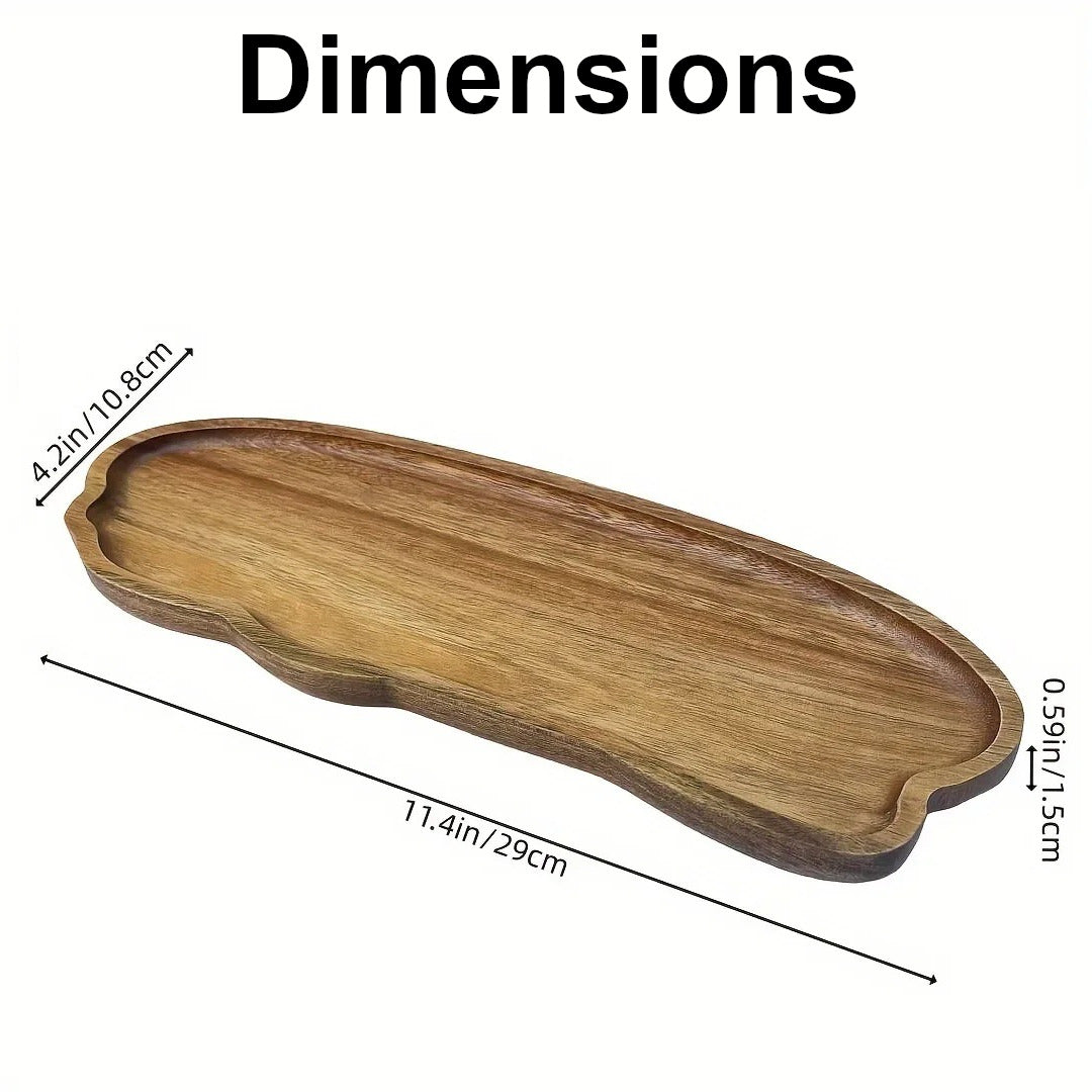 Dimensions du grand plateau en bois d'acacia : 29 × 10,8 × 1,5 cm, parfait pour servir pains, desserts ou repas.