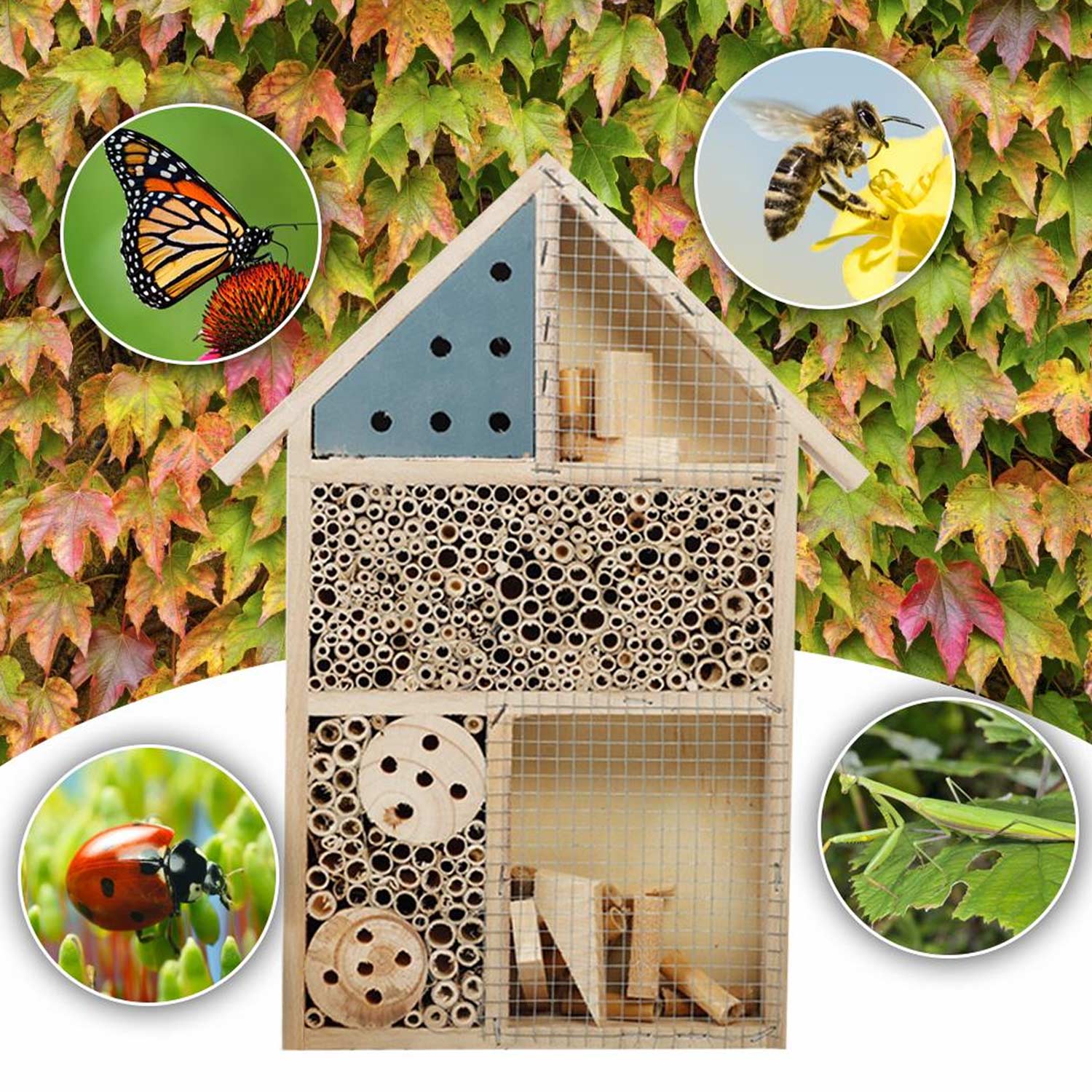 Hôtel maison abri insecte abeilles bois naturel nid reproduction jardin balcon printemps décoration papillon coccinelle écologie environnement renouvelable responsable - lebois-eco.com