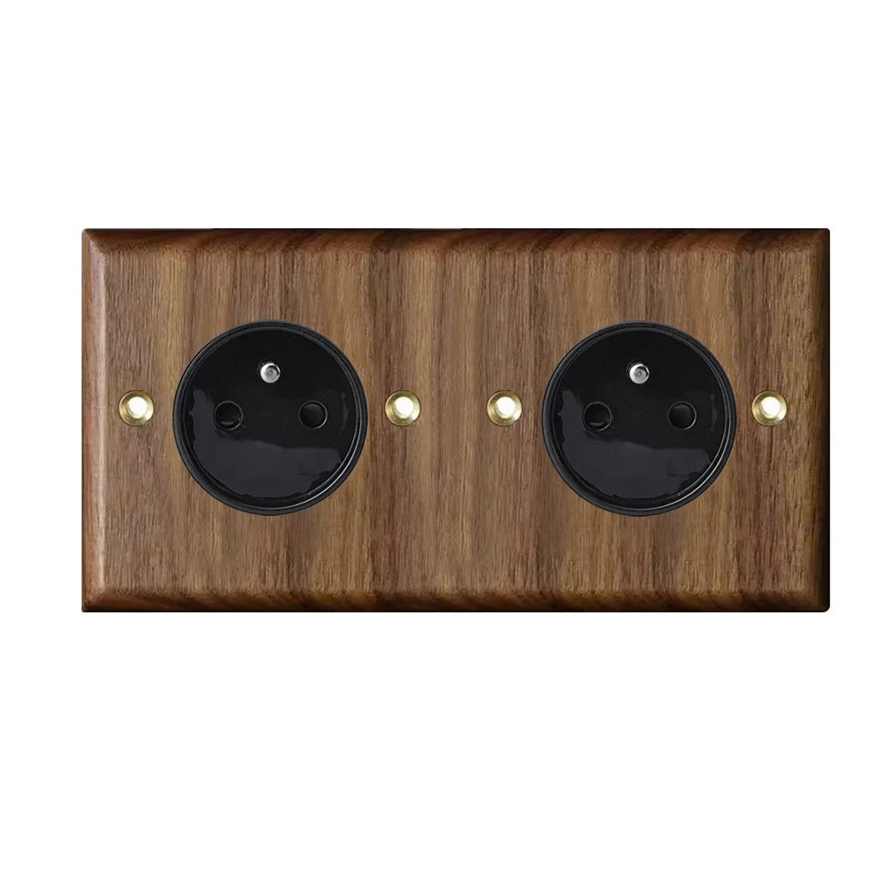 Interrupteur prise murale usb bois noyer laiton retro vintage décoration intérieure maison cuisine professionnel hotellerie restauration durable - lebois-eco.com