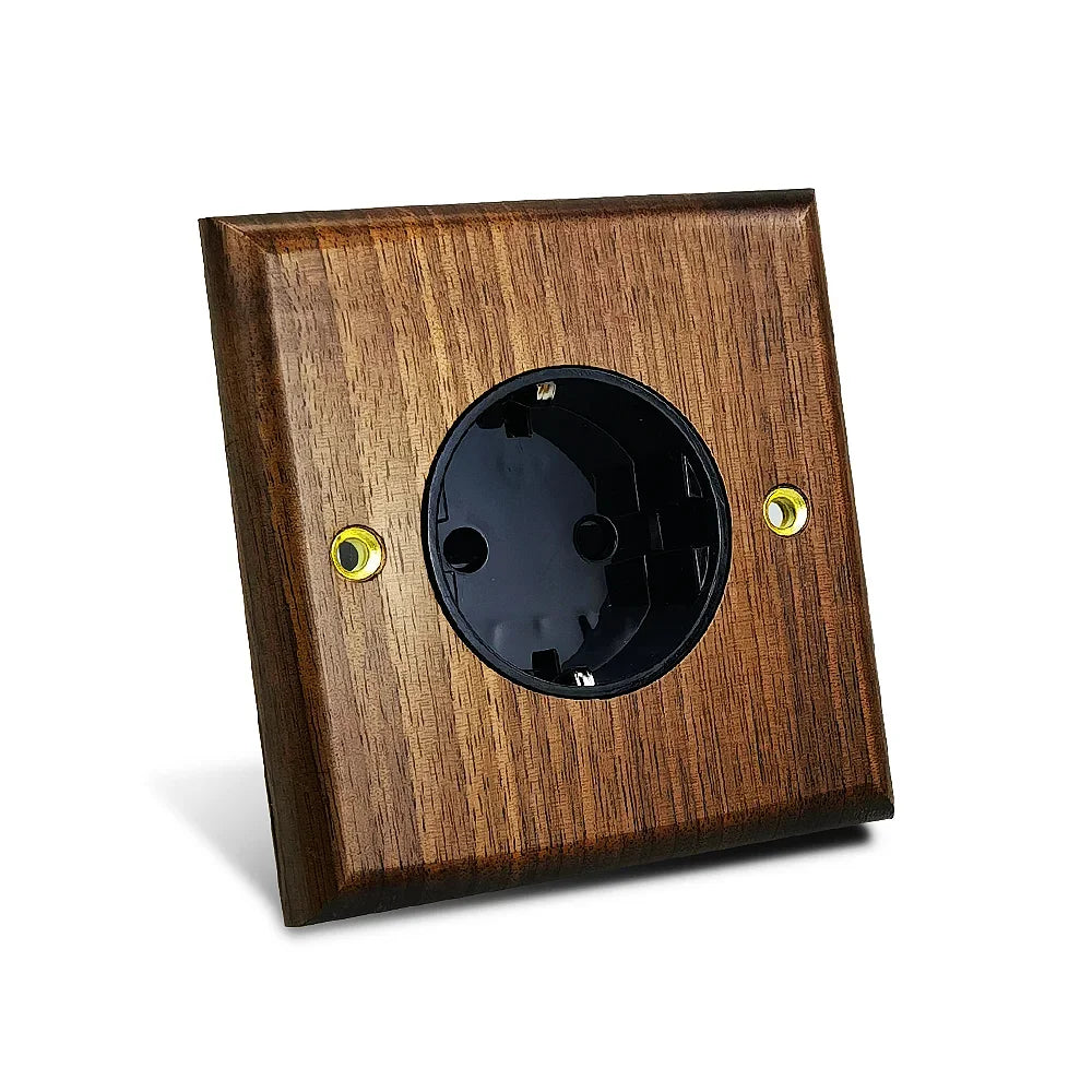 Interrupteur prise murale usb bois noyer laiton retro vintage décoration intérieure maison cuisine professionnel hotellerie restauration durable - lebois-eco.com