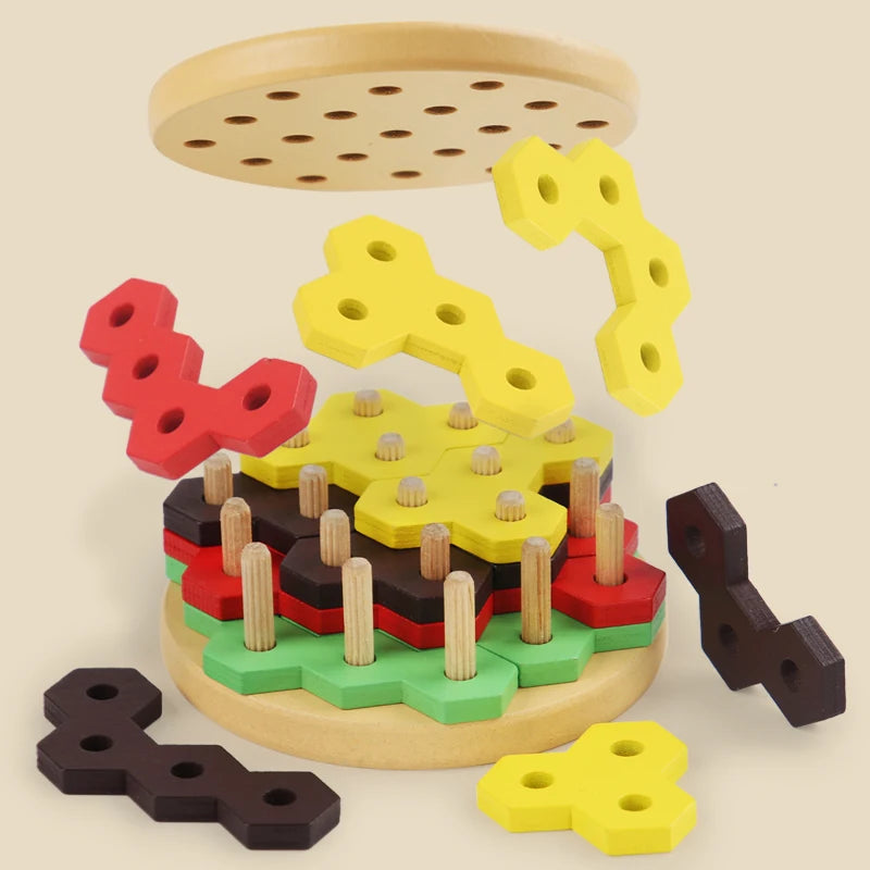 Jouet jeu de construction hamburger en bois à empiler apprentissage couleurs enfants cadeau noël anniversaire éducatif écologique durable - lebois-eco.com