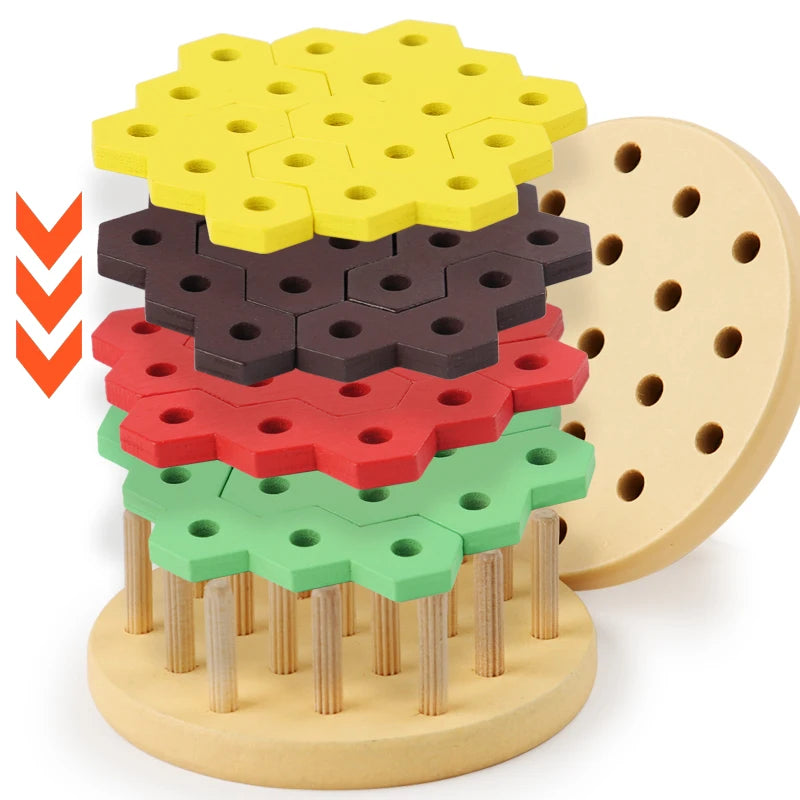 Jouet jeu de construction hamburger en bois à empiler apprentissage couleurs enfants cadeau noël anniversaire éducatif écologique durable - lebois-eco.com