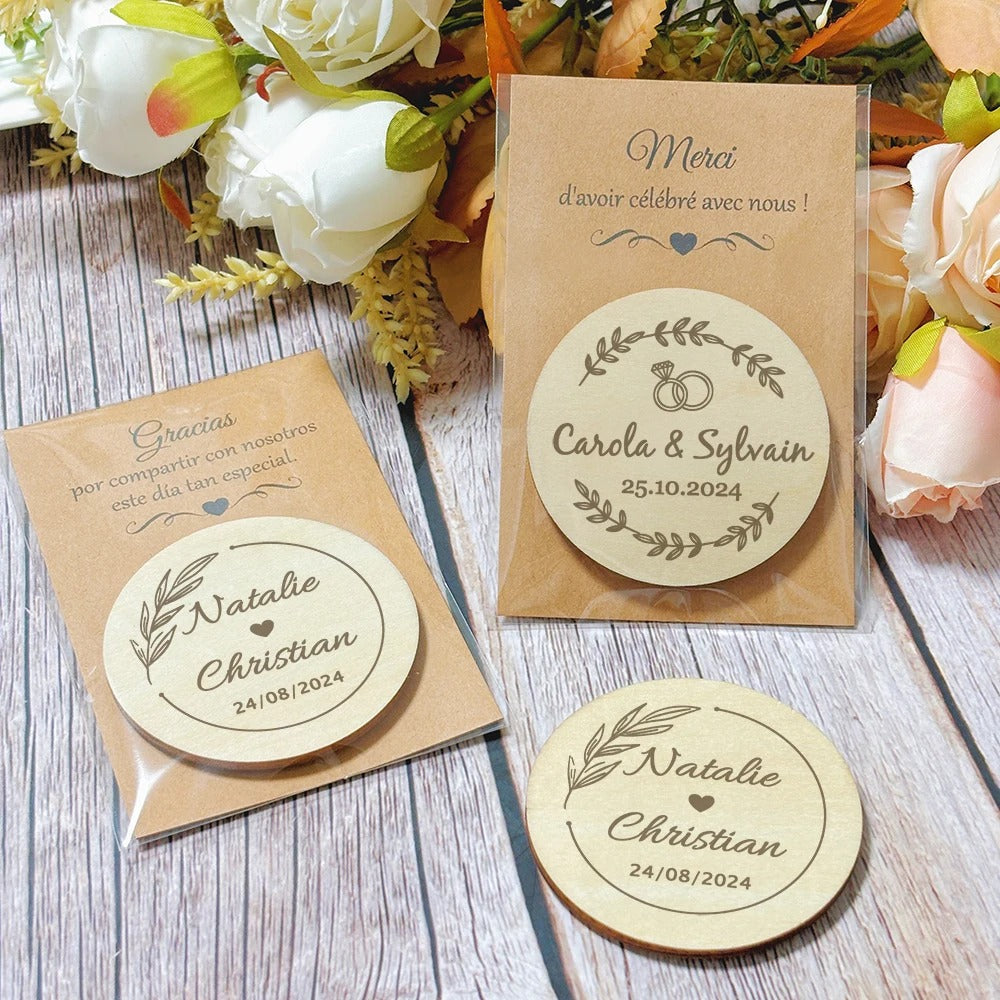 Magnet aimant en bois personnalisable exemple de gravure laser