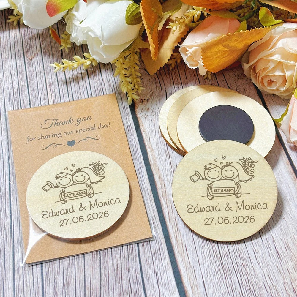 Magnet aimant en bois personnalisable exemple de gravure laser avec packaging