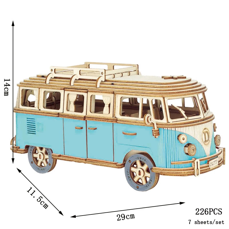 Maquette modélisme bois camping car van Volkswagen jouet do it yourself assemblage construction fait main cadeau noël enfant adolescent adulte durable écologique - lebois-eco.com