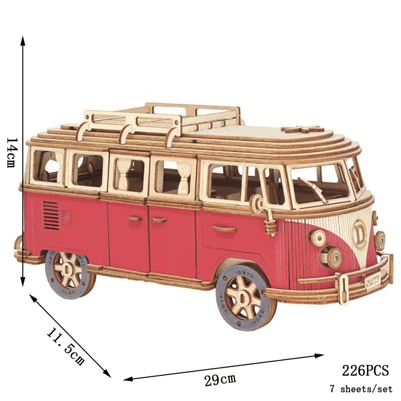 Maquette modélisme bois camping car van Volkswagen jouet do it yourself assemblage construction fait main cadeau noël enfant adolescent adulte durable écologique - lebois-eco.com