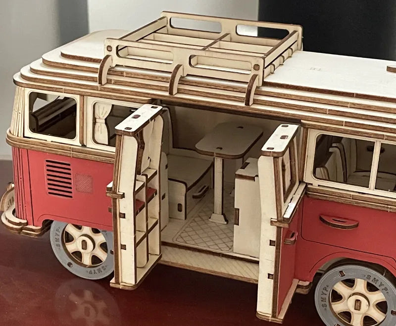 Maquette modélisme bois camping car van Volkswagen jouet do it yourself assemblage construction fait main cadeau noël enfant adolescent adulte durable écologique - lebois-eco.com