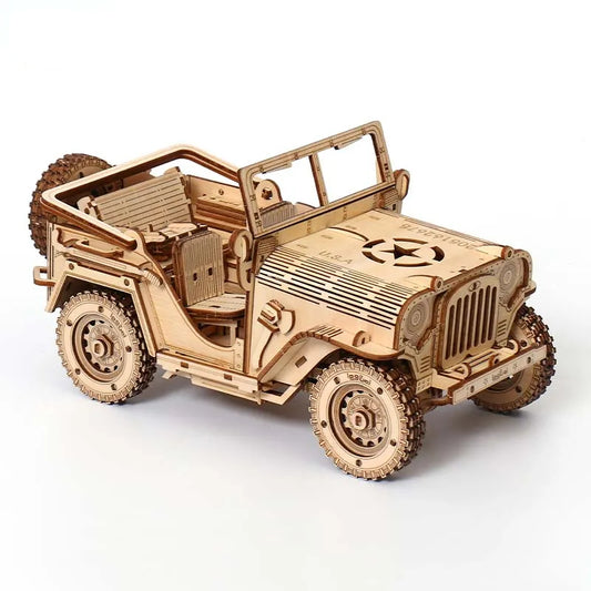 Maquette modélisme bois voiture jeep jouet do it yourself assemblage construction fait main cadeau noël enfant adulte découpe laser durable écologique - lebois-eco.com