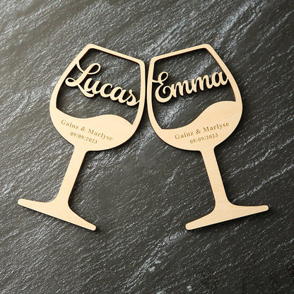 Marque place porte nom de table en bois  personnalisable custom en forme de verre à vin décoration tables événement réceptions fêtes mariages anniversaires durable écologique - lebois-eco.com