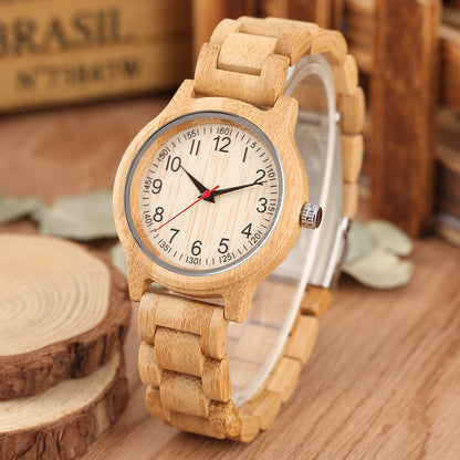 Montre bois bambou quartz femme cadran rond bracelet heure cadeau anniversaire mariage accessoire bijoux art fermoir metal environnement ecologie renouvelable reponsable - lebois-eco.com