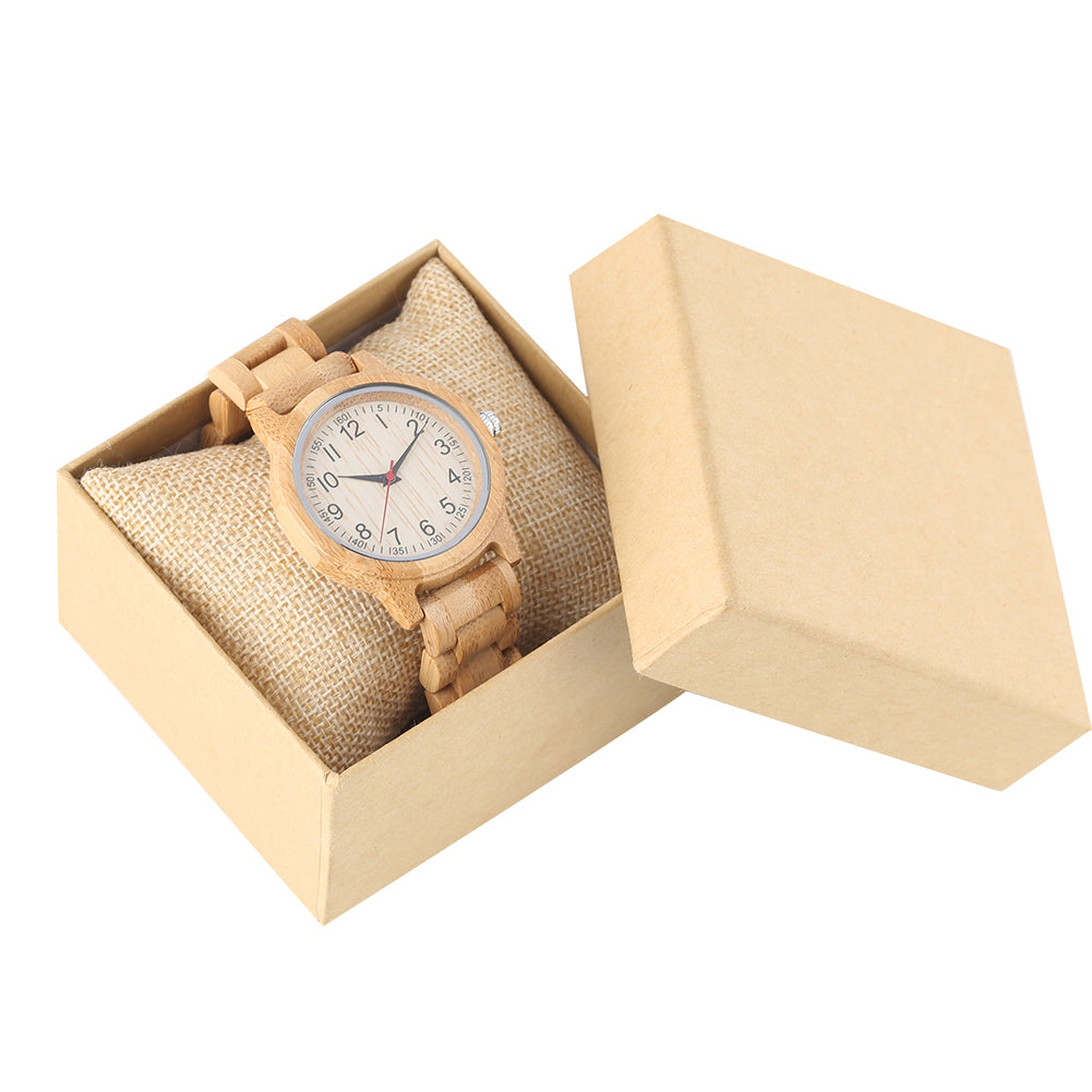 Montre bois bambou quartz femme cadran rond bracelet heure cadeau anniversaire mariage accessoire bijoux art fermoir metal environnement ecologie renouvelable reponsable - lebois-eco.com