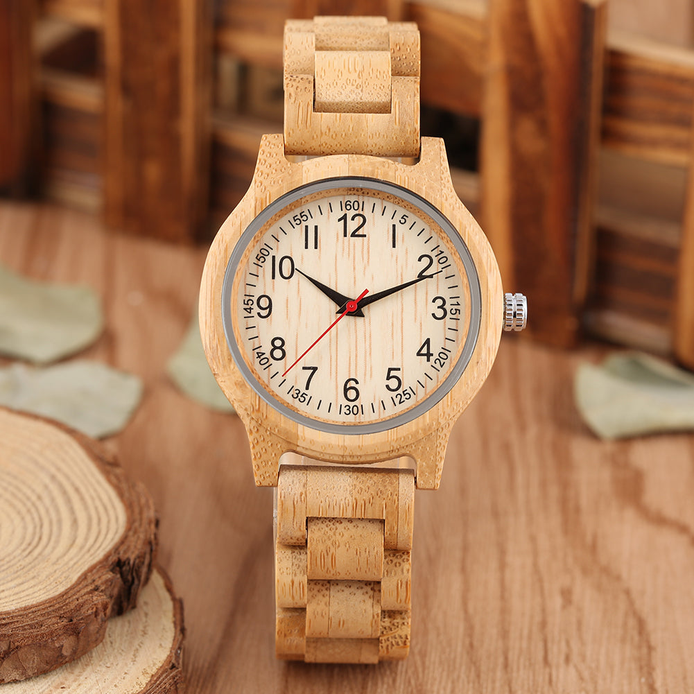 Montre bois bambou quartz femme cadran rond bracelet heure cadeau anniversaire mariage accessoire bijoux art fermoir metal environnement ecologie renouvelable reponsable - lebois-eco.com