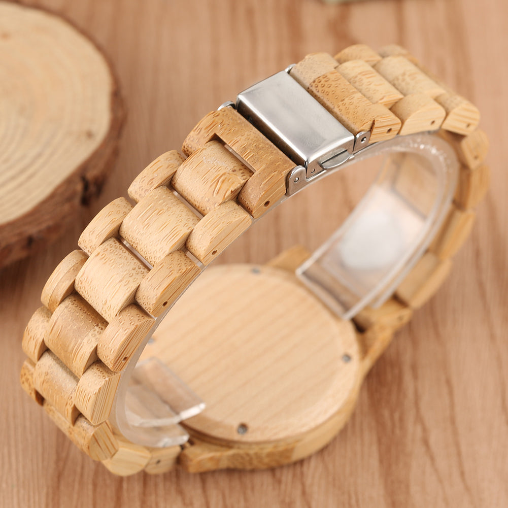 Montre bois bambou quartz femme cadran rond bracelet heure cadeau anniversaire mariage accessoire bijoux art fermoir metal environnement ecologie renouvelable reponsable - lebois-eco.com