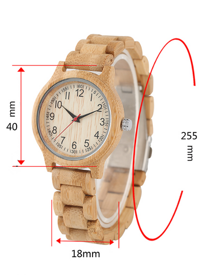 Montre bois bambou quartz femme cadran rond bracelet heure cadeau anniversaire mariage accessoire bijoux art fermoir metal environnement ecologie renouvelable reponsable - lebois-eco.com