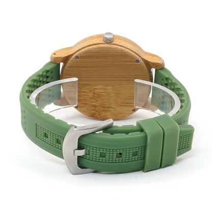 Montre bois bambou quartz homme femme modèle unisexe bracelet silicone vert cadeau original anniversaire mariage tendance intemporel écologique durable - lebois-eco.com