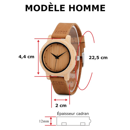Montre à Quartz en bambou homme et femme