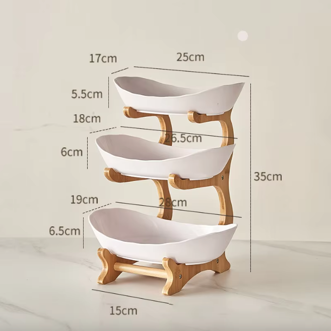 Plats de présentation service armature bois bambou 3 récipients plastique corbeille fruits vide poche aliments apéritifs durable - lebois-eco.com