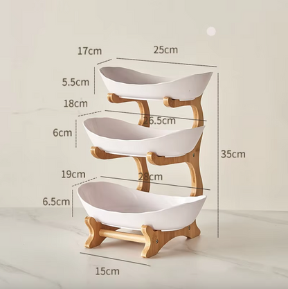 Plats de présentation service armature bois bambou 3 récipients plastique corbeille fruits vide poche aliments apéritifs durable - lebois-eco.com