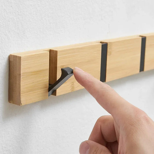 Porte-manteau mural rétractable bois naturel aluminium à fixer aménagement rangement maison entrée salon chambre à coucher écologique durable - lebois-eco.com
