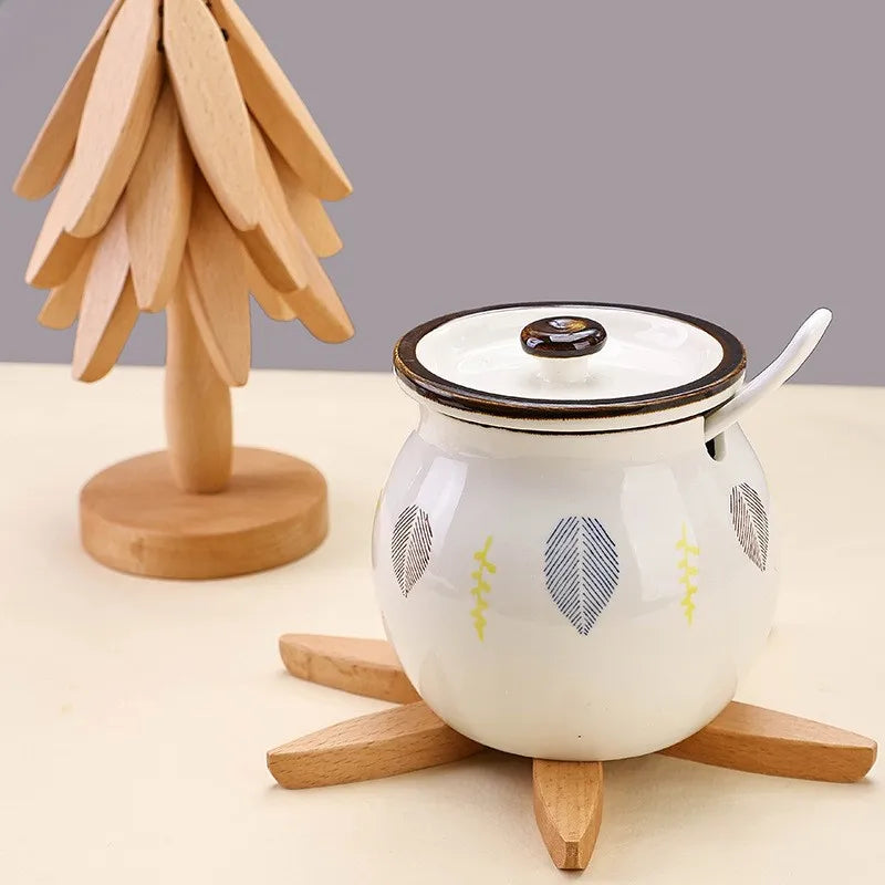 Sous tasse bois noyer rangement socle forme arbre décoration intérieur original service à thé goûter écologique durable - lebois-eco.com