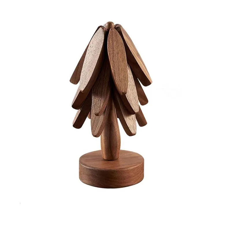 Sous tasse bois noyer rangement socle forme arbre décoration intérieur original service à thé goûter écologique durable - lebois-eco.com