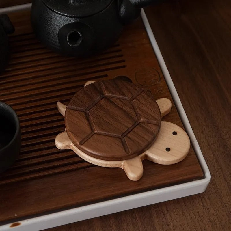 Sous tasse tortue bois 2 pièces détachables aimantées thé café bureau apéritif boisson décoration table maison durable - lebois-eco.com